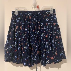 Mi Ami Medium Floral Skirt Navy Blue Ruffled Multicolor Mini Skirt Spring Casual